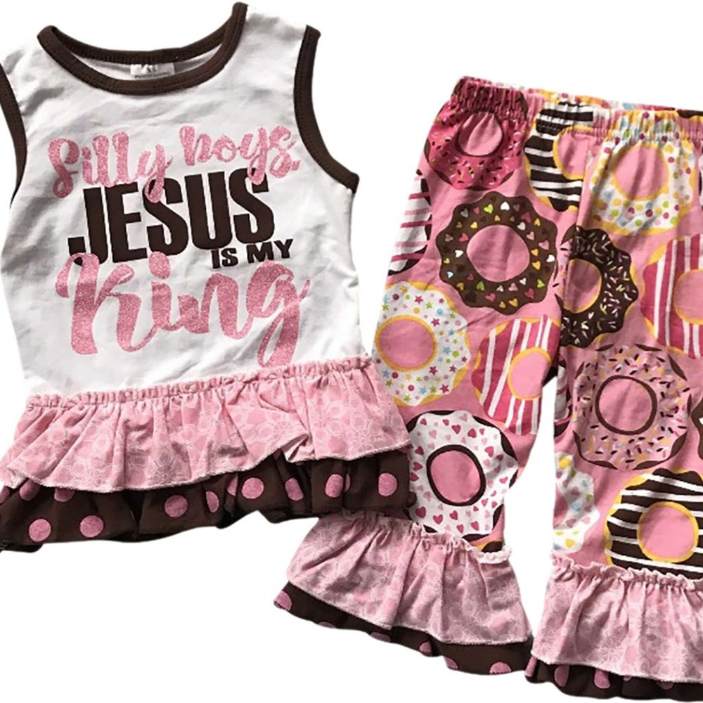 Toddler & Girl 2 Pieces Pant Set Doughnut Top Ruffle Pants Outfit Pant Set 2T-8